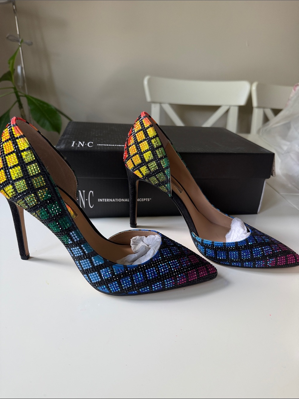 INC International Concepts Multicolor Crystal Grid Pointed-Toe Stiletto Heels - Picture 4 of 4
